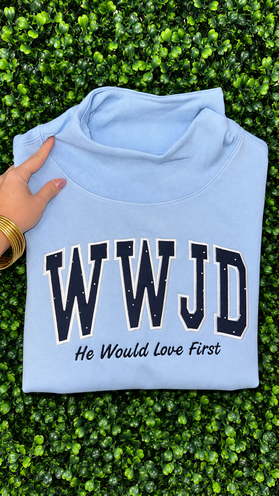 WWJD Appliqué Mockneck