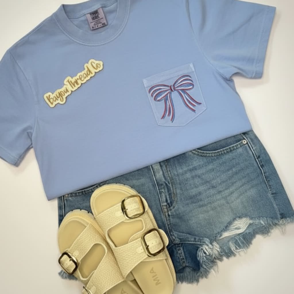 Red, White, and Blue Bow Pocket Tee